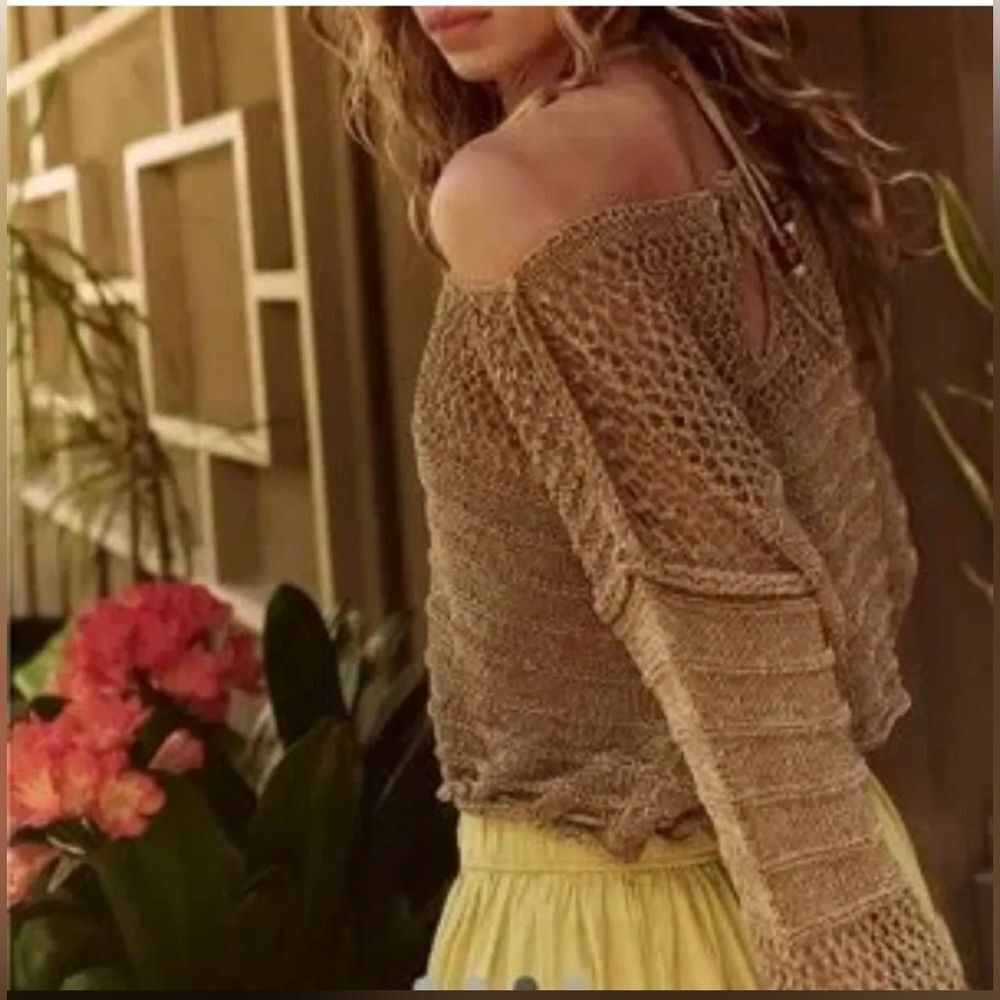 Free People Solaris Pullover sweater in brown crochet XL. NWT - Picture 2 of 8